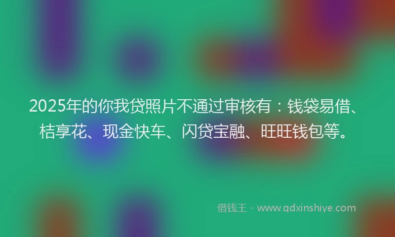 2025年的你我贷照片不通过审核有：钱袋易借、桔享花、现金快车、闪贷宝融、旺旺钱包等。