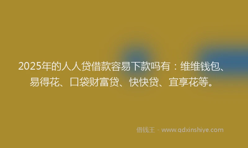 2025年的人人贷借款容易下款吗有:维维钱包、易得花、口袋财富贷、快快贷、宜享花等。