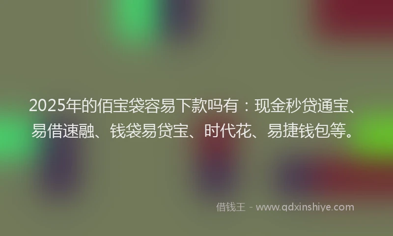 2025年的佰宝袋容易下款吗有：现金秒贷通宝、易借速融、钱袋易贷宝、时代花、易捷钱包等。