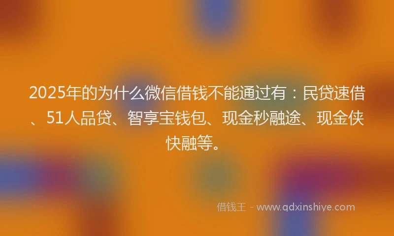 2025年的为什么微信借钱不能通过有：民贷速借、51人品贷、智享宝钱包、现金秒融途、现金侠快融等。