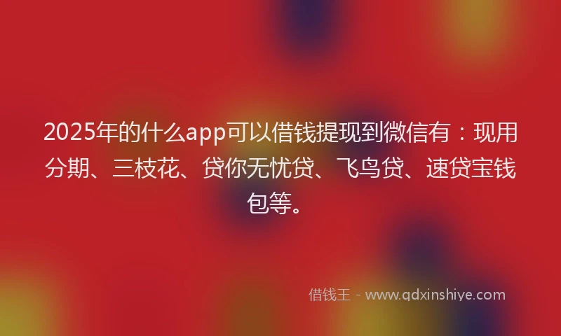 2025年的什么app可以借钱提现到微信有:现用分期、三枝花、贷你无忧贷、飞鸟贷、速贷宝钱包等。