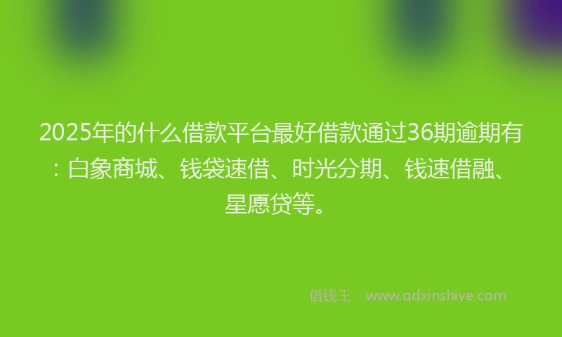 2025年的什么借款平台最好借款通过36期逾期有：白象商城、钱袋速借、时光分期、钱速借融、星愿贷等。