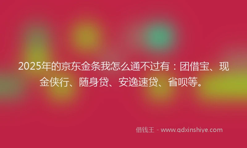 2025年的京东金条我怎么通不过有：团借宝、现金侠行、随身贷、安逸速贷、省呗等。