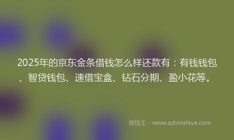 2025年的京东金条借钱怎么样还款有:有钱钱包、智贷钱包、速借宝盒、钻石分期、盈小花等。