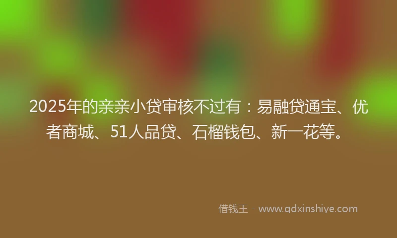 2025年的亲亲小贷审核不过有：易融贷通宝、优者商城、51人品贷、石榴钱包、新一花等。