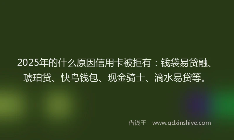2025年的什么原因信用卡被拒有：钱袋易贷融、琥珀贷、快鸟钱包、现金骑士、滴水易贷等。