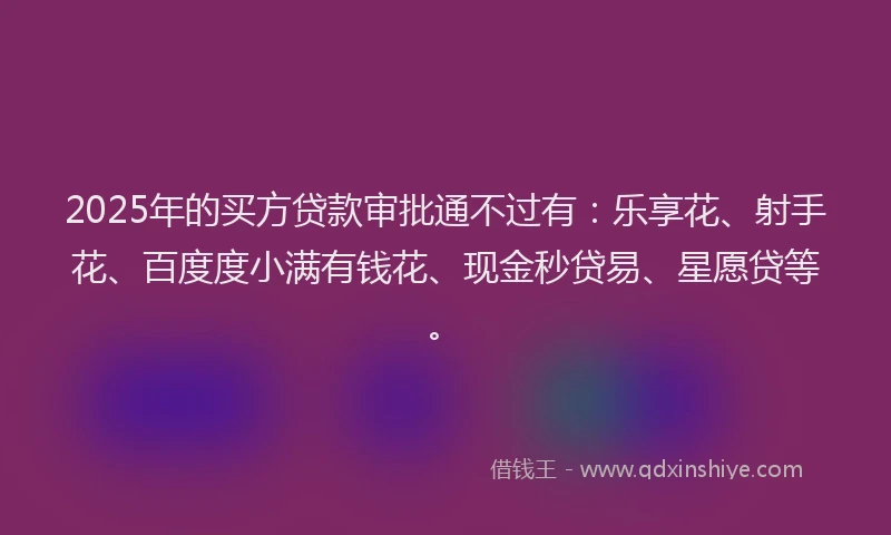 2025年的买方贷款审批通不过有：乐享花、射手花、百度度小满有钱花、现金秒贷易、星愿贷等。