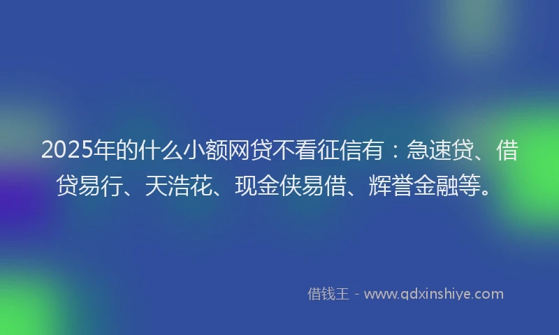 2025年的什么小额网贷不看征信有:急速贷、借贷易行、天浩花、现金侠易借、辉誉金融等。