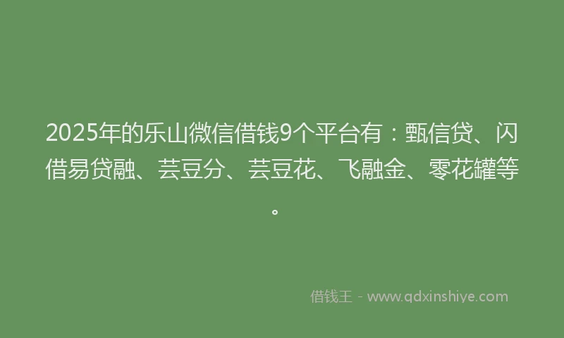 2025年的乐山微信借钱9个平台有：甄信贷、闪借易贷融、芸豆分、芸豆花、飞融金、零花罐等。