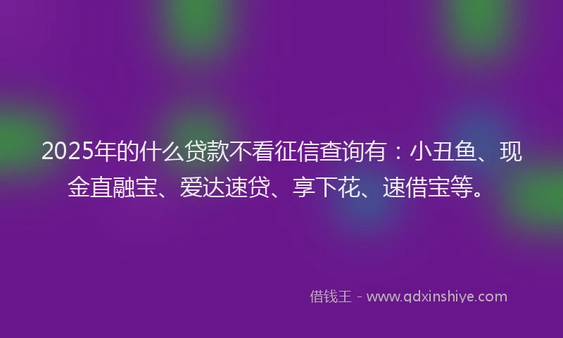 2025年的什么贷款不看征信查询有：小丑鱼、现金直融宝、爱达速贷、享下花、速借宝等。