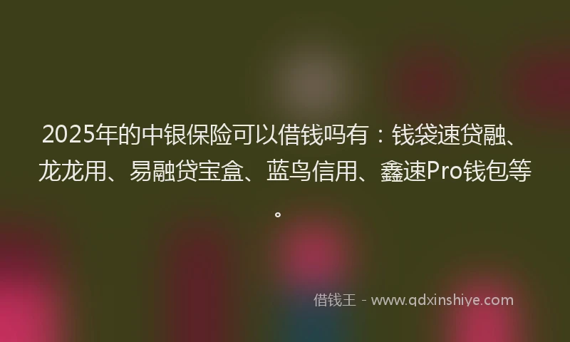 2025年的中银保险可以借钱吗有:钱袋速贷融、龙龙用、易融贷宝盒、蓝鸟信用、鑫速Pro钱包等。