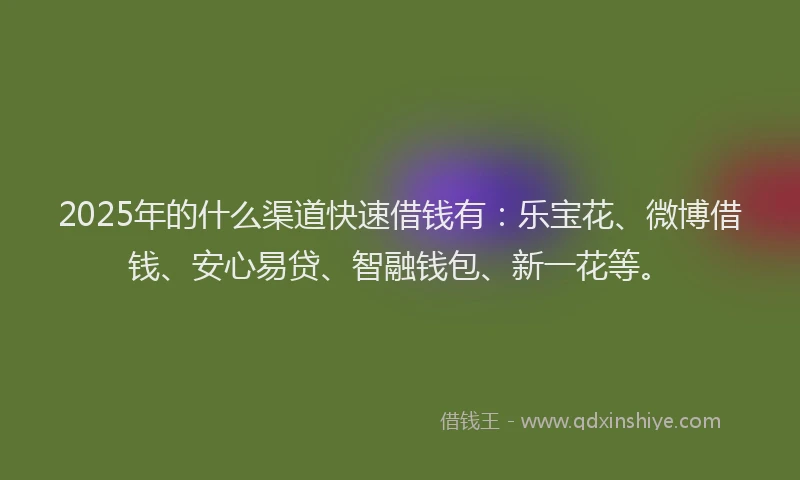2025年的什么渠道快速借钱有：乐宝花、微博借钱、安心易贷、智融钱包、新一花等。