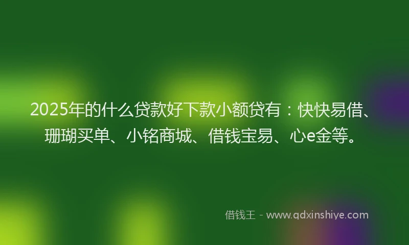 2025年的什么贷款好下款小额贷有：快快易借、珊瑚买单、小铭商城、借钱宝易、心e金等。
