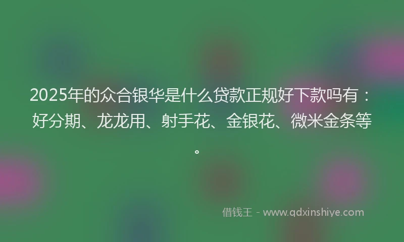 2025年的众合银华是什么贷款正规好下款吗有：好分期、龙龙用、射手花、金银花、微米金条等。
