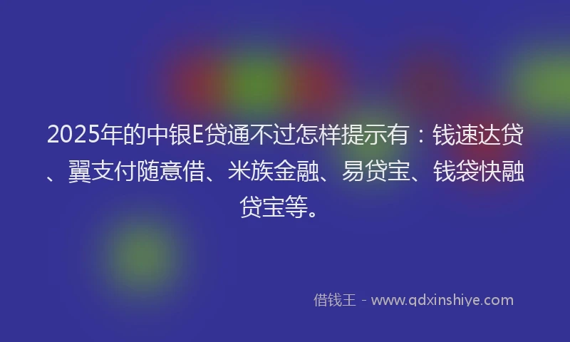 2025年的中银E贷通不过怎样提示有：钱速达贷、翼支付随意借、米族金融、易贷宝、钱袋快融贷宝等。