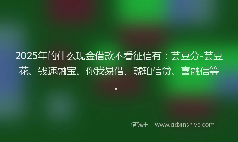 2025年的什么现金借款不看征信有：芸豆分-芸豆花、钱速融宝、你我易借、琥珀信贷、喜融信等。