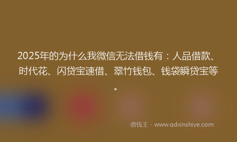2025年的为什么我微信无法借钱有：人品借款、时代花、闪贷宝速借、翠竹钱包、钱袋瞬贷宝等。