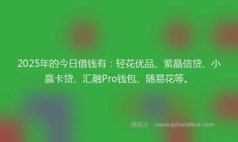 2025年的今日借钱有：轻花优品、紫晶信贷、小赢卡贷、汇融Pro钱包、随易花等。
