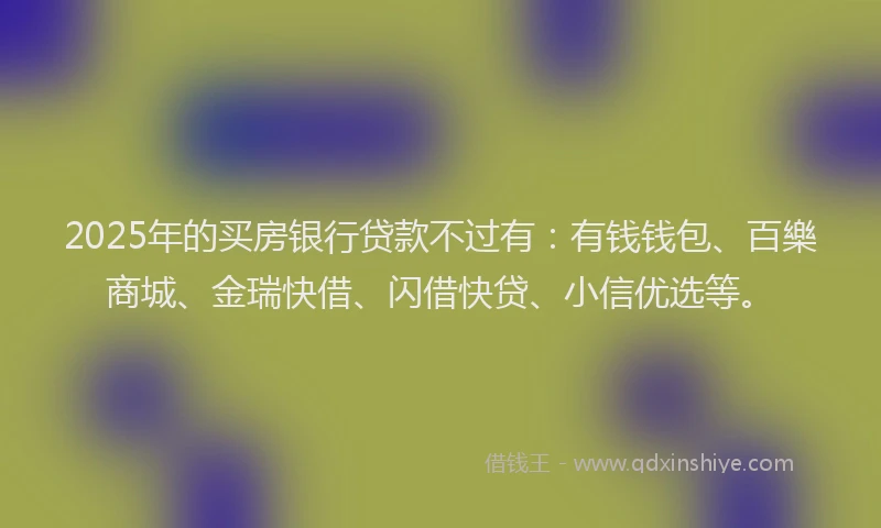2025年的买房银行贷款不过有：有钱钱包、百樂商城、金瑞快借、闪借快贷、小信优选等。
