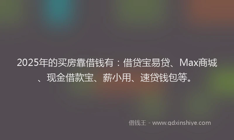 2025年的买房靠借钱有：借贷宝易贷、Max商城、现金借款宝、薪小用、速贷钱包等。