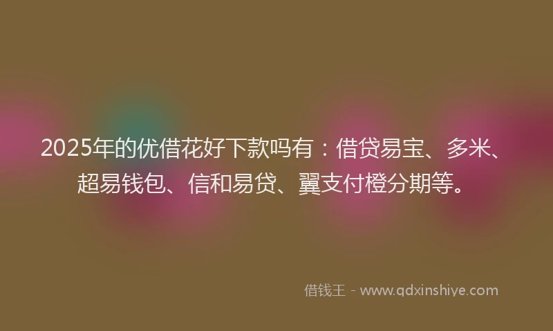 2025年的优借花好下款吗有：借贷易宝、多米、超易钱包、信和易贷、翼支付橙分期等。