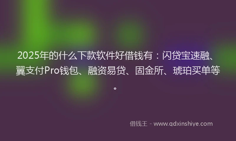 2025年的什么下款软件好借钱有：闪贷宝速融、翼支付Pro钱包、融资易贷、固金所、琥珀买单等。
