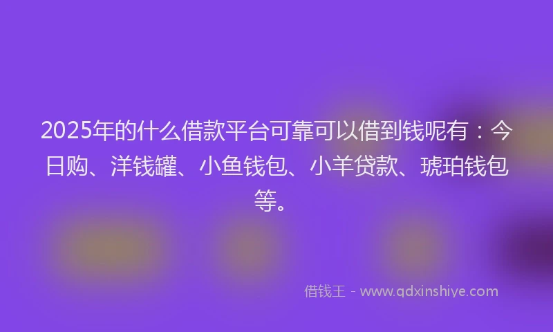 2025年的什么借款平台可靠可以借到钱呢有:今日购、洋钱罐、小鱼钱包、小羊贷款、琥珀钱包等。