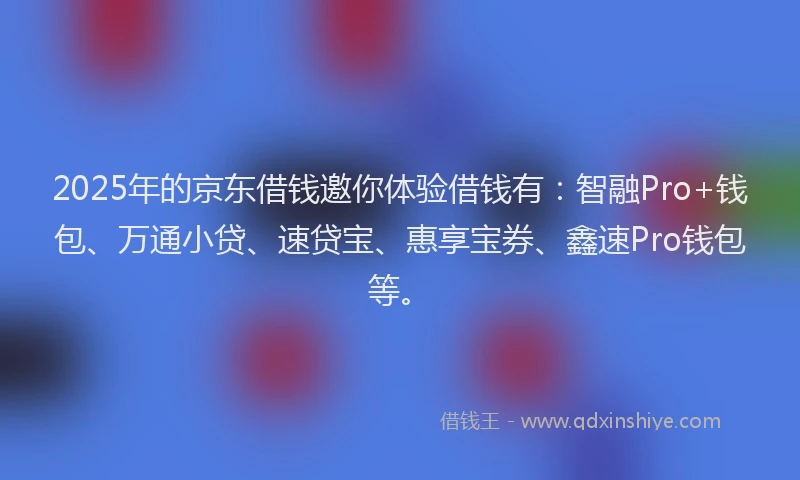 2025年的京东借钱邀你体验借钱有：智融Pro+钱包、万通小贷、速贷宝、惠享宝券、鑫速Pro钱包等。