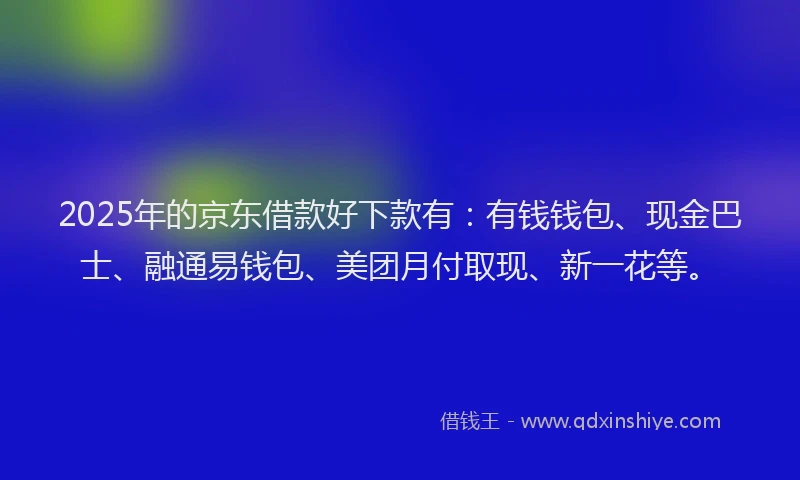 2025年的京东借款好下款有：有钱钱包、现金巴士、融通易钱包、美团月付取现、新一花等。