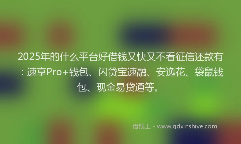 2025年的什么平台好借钱又快又不看征信还款有：速享Pro+钱包、闪贷宝速融、安逸花、袋鼠钱包、现金易贷通等。