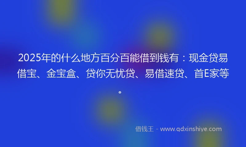 2025年的什么地方百分百能借到钱有：现金贷易借宝、金宝盒、贷你无忧贷、易借速贷、首E家等。