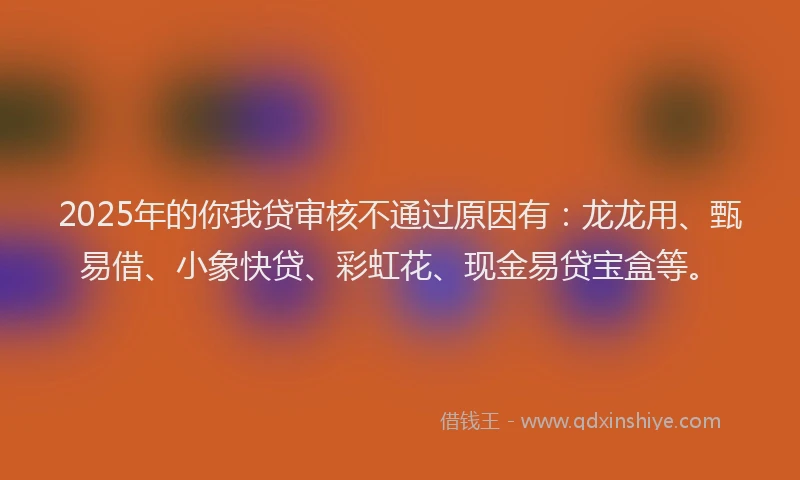 2025年的你我贷审核不通过原因有：龙龙用、甄易借、小象快贷、彩虹花、现金易贷宝盒等。