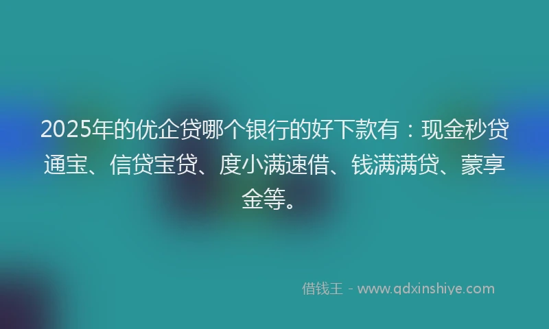 2025年的优企贷哪个银行的好下款有：现金秒贷通宝、信贷宝贷、度小满速借、钱满满贷、蒙享金等。