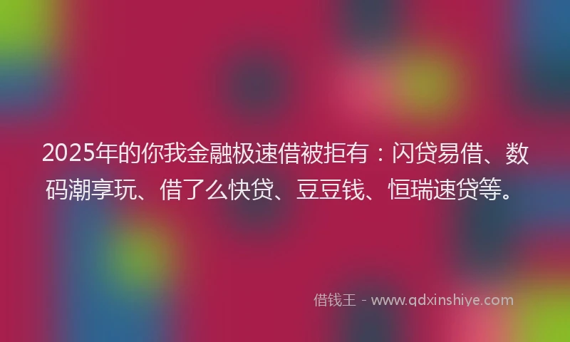 2025年的你我金融极速借被拒有：闪贷易借、数码潮享玩、借了么快贷、豆豆钱、恒瑞速贷等。
