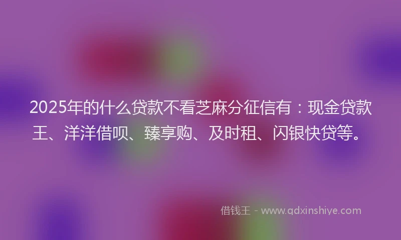 2025年的什么贷款不看芝麻分征信有:现金贷款王、洋洋借呗、臻享购、及时租、闪银快贷等。