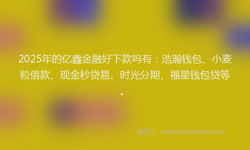 2025年的亿鑫金融好下款吗有：浩瀚钱包、小麦粒借款、现金秒贷易、时光分期、福星钱包贷等。