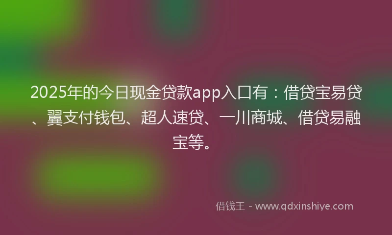 2025年的今日现金贷款app入口有:借贷宝易贷、翼支付钱包、超人速贷、一川商城、借贷易融宝等。