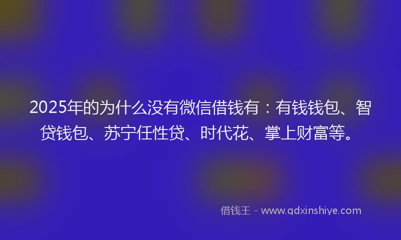 2025年的为什么没有微信借钱有：有钱钱包、智贷钱包、苏宁任性贷、时代花、掌上财富等。