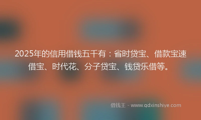 2025年的信用借钱五千有：省时贷宝、借款宝速借宝、时代花、分子贷宝、钱贷乐借等。
