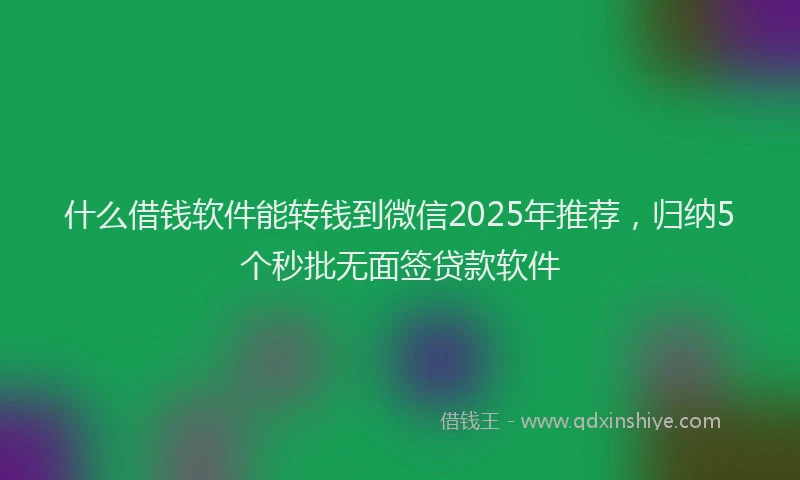 什么借钱软件能转钱到微信2025年推荐，归纳5个秒批无面签贷款软件