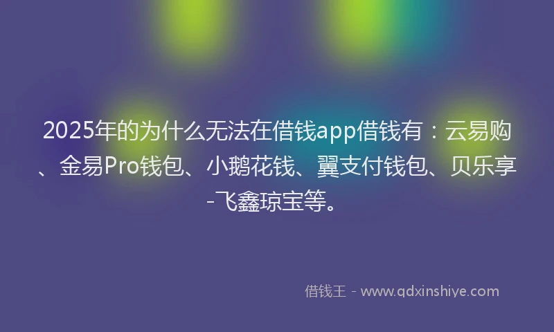 2025年的为什么无法在借钱app借钱有:云易购、金易Pro钱包、小鹅花钱、翼支付钱包、贝乐享-飞鑫琼宝等。