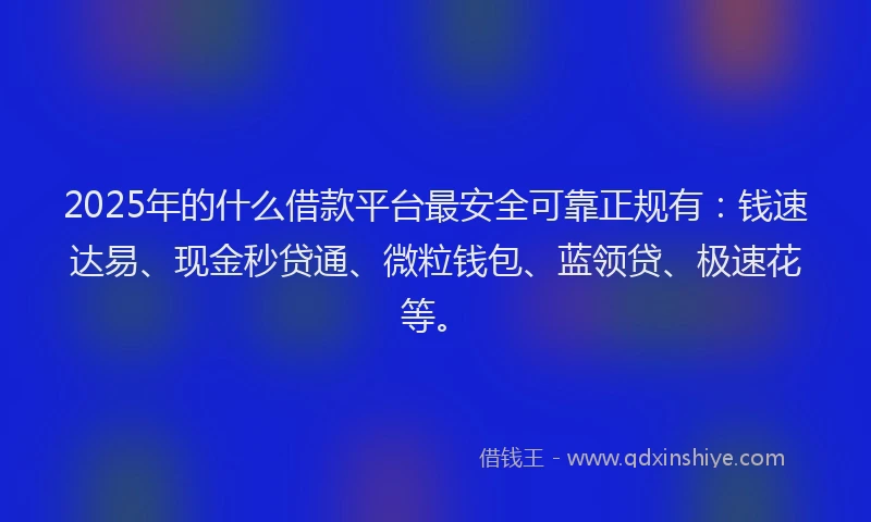2025年的什么借款平台最安全可靠正规有:钱速达易、现金秒贷通、微粒钱包、蓝领贷、极速花等。
