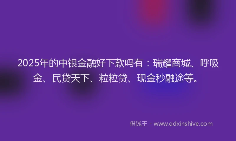 2025年的中银金融好下款吗有：瑞耀商城、呼吸金、民贷天下、粒粒贷、现金秒融途等。