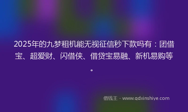 2025年的九梦租机能无视征信秒下款吗有：团借宝、超爱财、闪借侠、借贷宝易融、新机易购等。