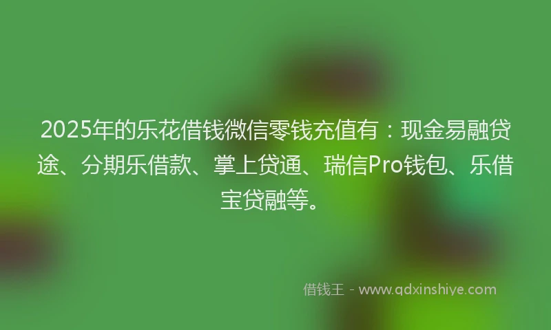 2025年的乐花借钱微信零钱充值有：现金易融贷途、分期乐借款、掌上贷通、瑞信Pro钱包、乐借宝贷融等。