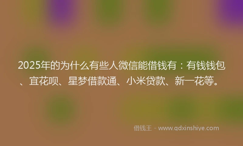 2025年的为什么有些人微信能借钱有：有钱钱包、宜花呗、星梦借款通、小米贷款、新一花等。