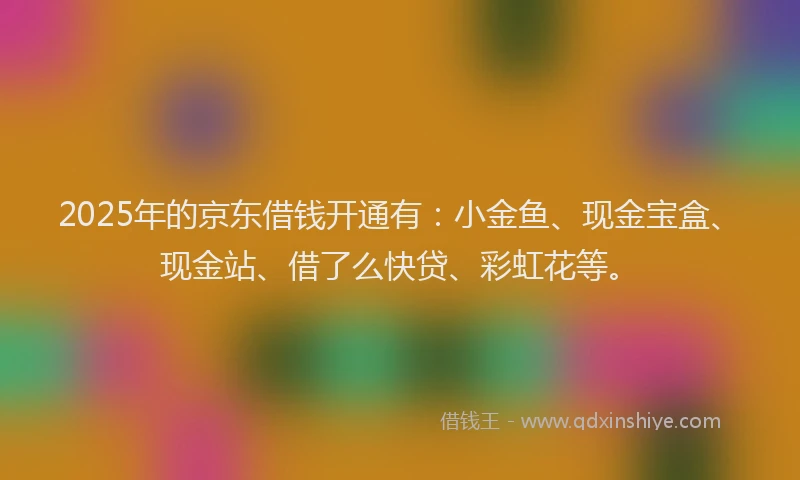 2025年的京东借钱开通有：小金鱼、现金宝盒、现金站、借了么快贷、彩虹花等。