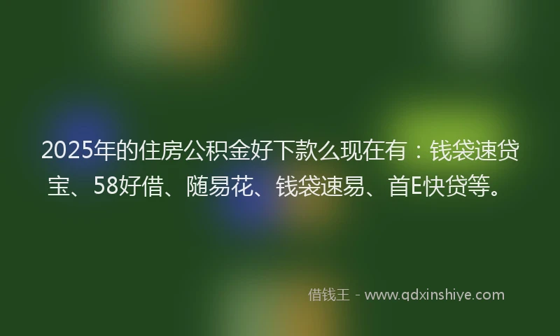 2025年的住房公积金好下款么现在有:钱袋速贷宝、58好借、随易花、钱袋速易、首E快贷等。