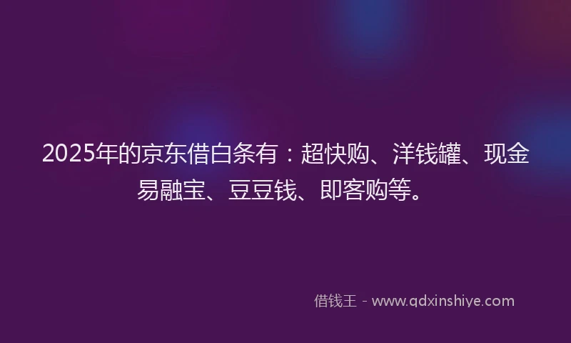 2025年的京东借白条有:超快购、洋钱罐、现金易融宝、豆豆钱、即客购等。