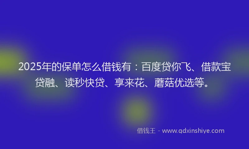 2025年的保单怎么借钱有：百度贷你飞、借款宝贷融、读秒快贷、享来花、蘑菇优选等。